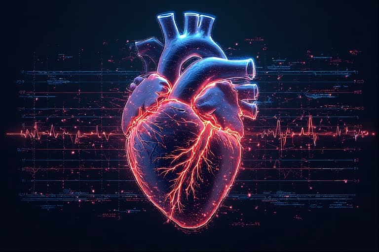 Anatomical heart in red and blue light